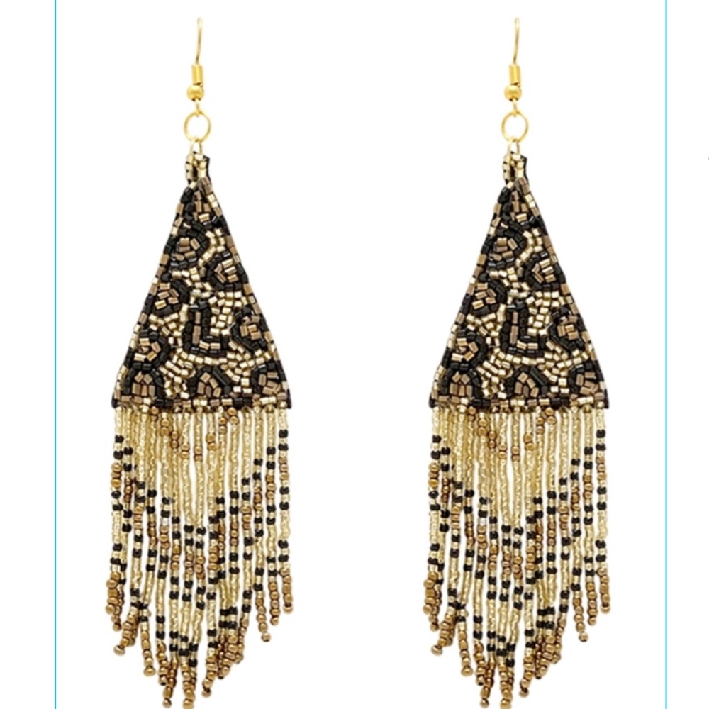 NWT Leopard Print Seed Bead Pierced Dangle Earrings in Brown & Gold!